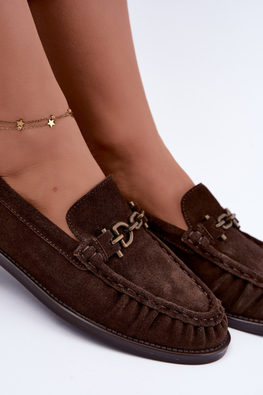 mocassins en daim avec volants et décoration Vinceza 31718 en couleur chocolat