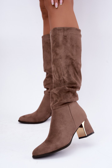 bottes longues froissées doublées avec talons en couleur sable Ivenna 2