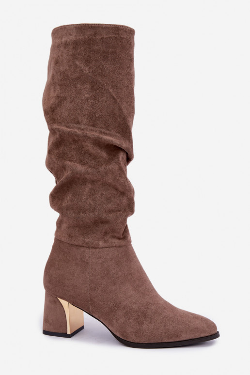 bottes longues froissées doublées avec talons en couleur sable Ivenna