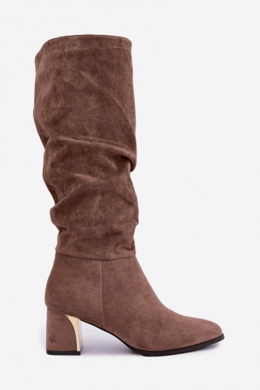 bottes longues froissées doublées avec talons en couleur sable Ivenna