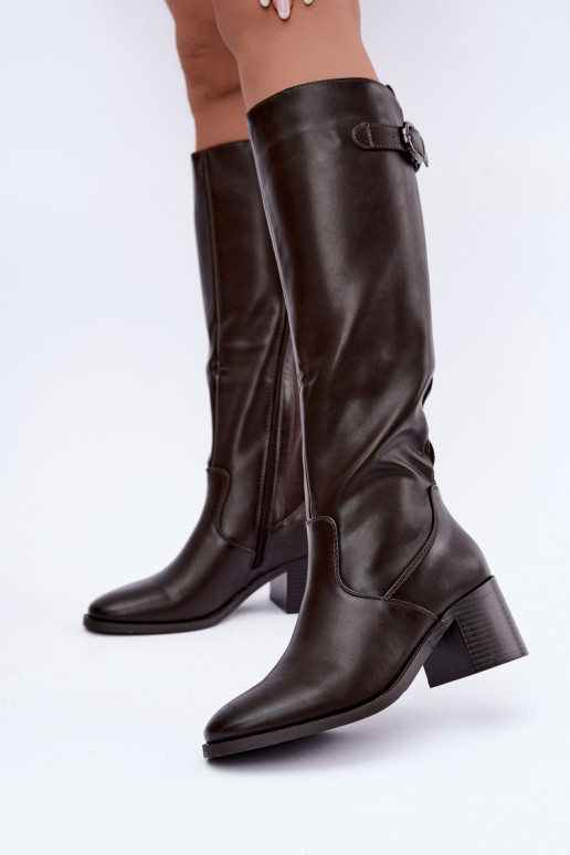 bottes longues doublées avec talons et boucles en couleur chocolat Lestine