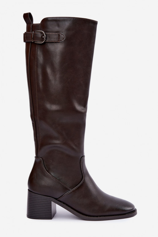bottes longues doublées avec talons et boucles en couleur chocolat Lestine