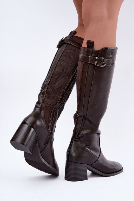 bottes longues doublées avec talons et boucles en couleur chocolat Lestine