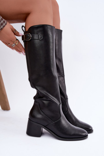 bottes longues doublées avec talons et boucles en couleur noire Lestine