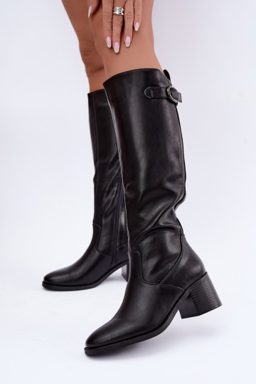 bottes longues doublées avec talons et boucles en couleur noire Lestine 2