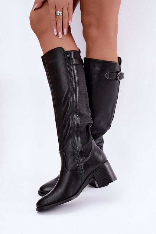 bottes longues doublées avec talons et boucles en couleur noire Lestine