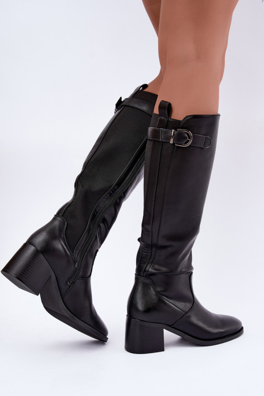 bottes longues doublées avec talons et boucles en couleur noire Lestine