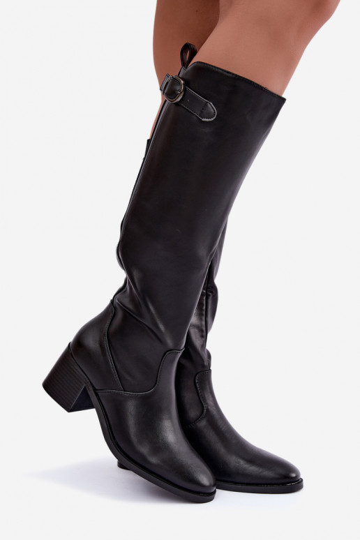 bottes longues doublées avec talons et boucles en couleur noire Lestine