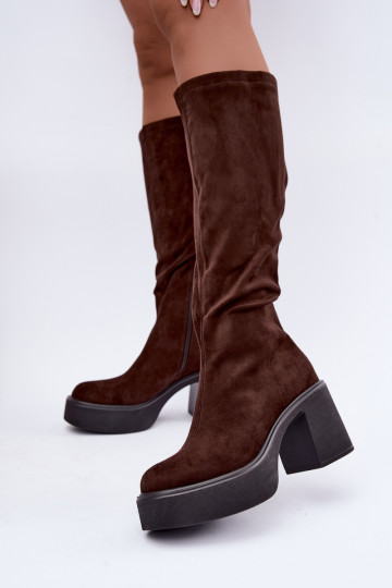 bottes longues pour femmes avec plateforme en couleur chocolat Nesalie