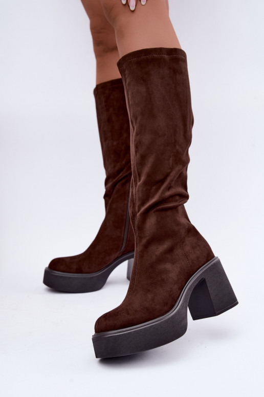 bottes longues pour femmes avec plateforme en couleur chocolat Nesalie