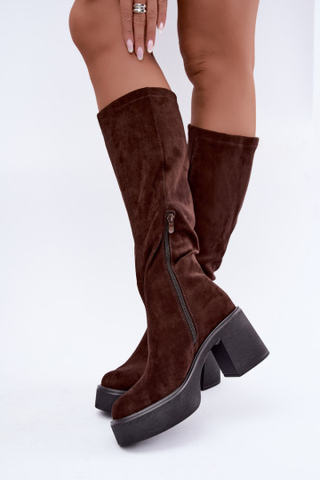 bottes longues pour femmes avec plateforme en couleur chocolat Nesalie 2