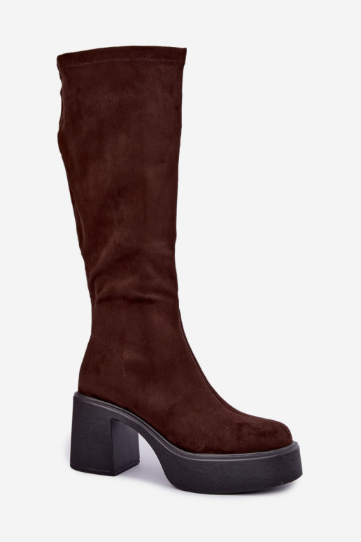 bottes longues pour femmes avec plateforme en couleur chocolat Nesalie