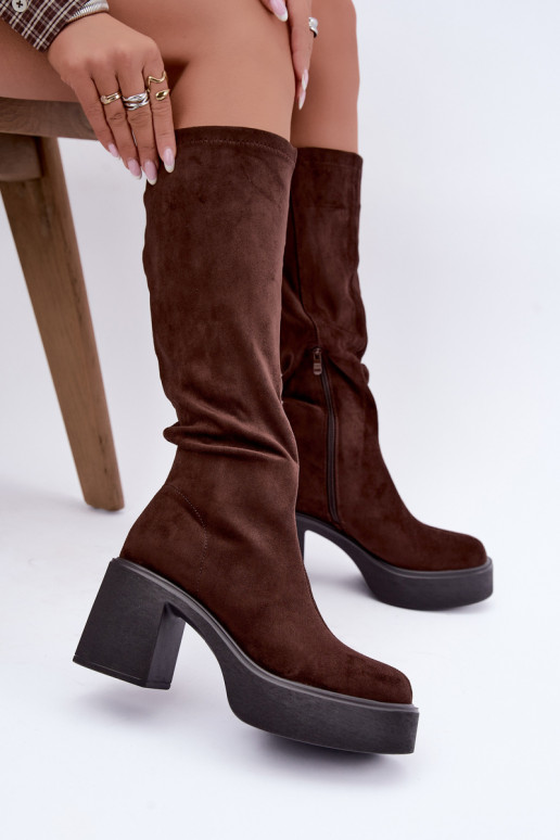 bottes longues pour femmes avec plateforme en couleur chocolat Nesalie