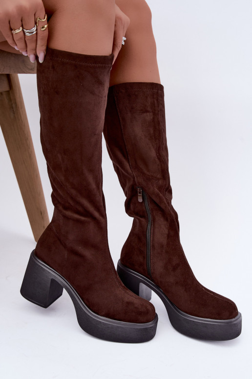 bottes longues pour femmes avec plateforme en couleur chocolat Nesalie