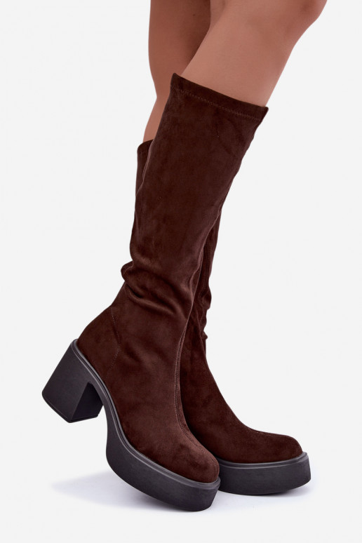 bottes longues pour femmes avec plateforme en couleur chocolat Nesalie