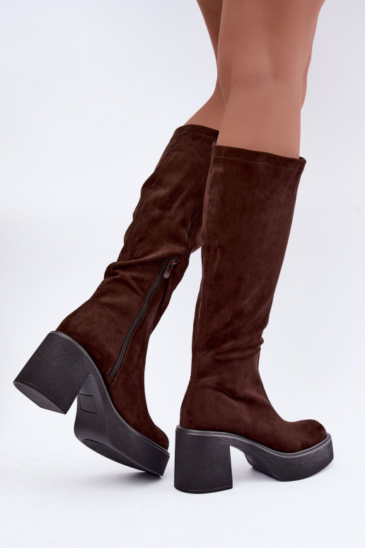 bottes longues pour femmes avec plateforme en couleur chocolat Nesalie