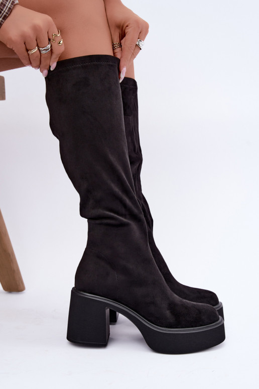 bottes longues pour femmes avec plateforme en couleur noire Nesalie