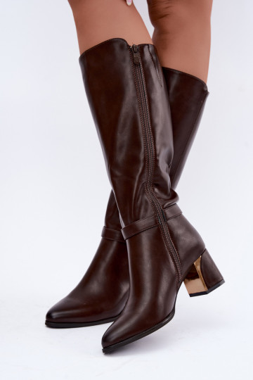 bottes longues doublées avec talons et talons décorés en couleur chocolat Senvia 2