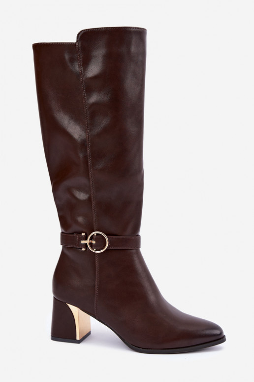 bottes longues doublées avec talons et talons décorés en couleur chocolat Senvia