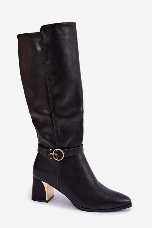 bottes longues doublées avec talons et talons décorés en couleur noire Senvia