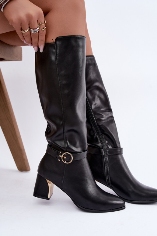 bottes longues doublées avec talons et talons décorés en couleur noire Senvia