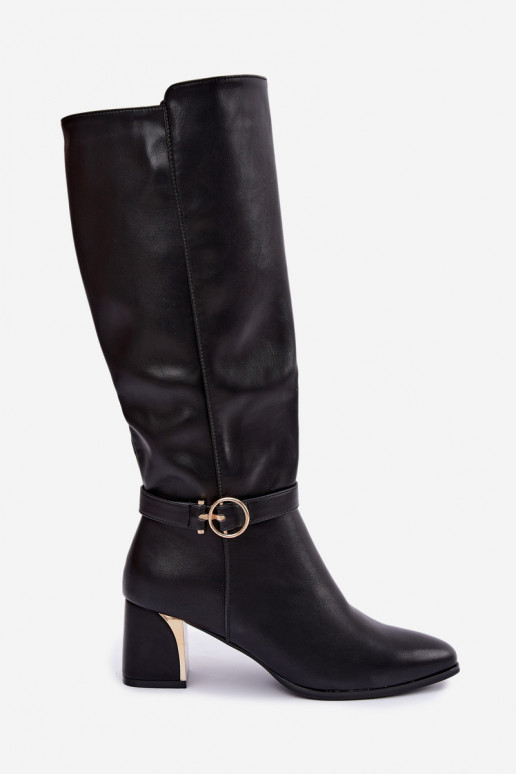 bottes longues doublées avec talons et talons décorés en couleur noire Senvia