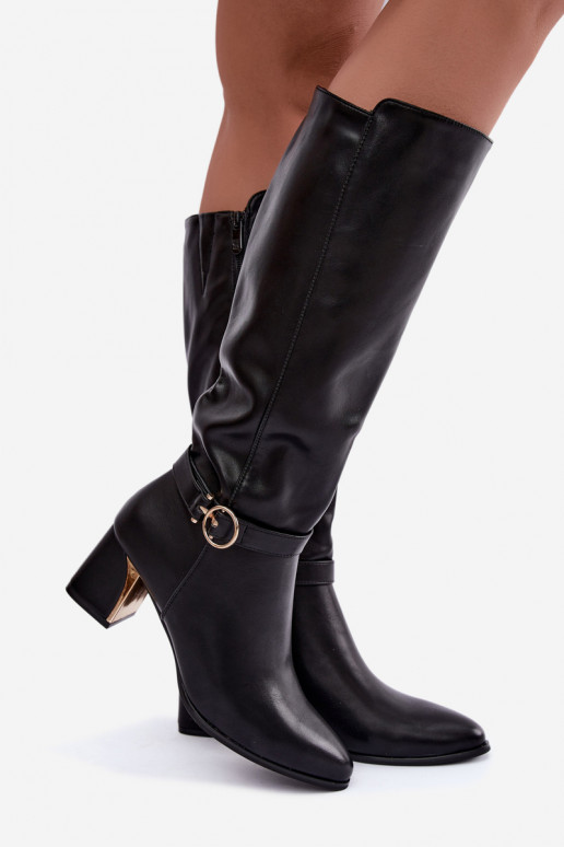 bottes longues doublées avec talons et talons décorés en couleur noire Senvia