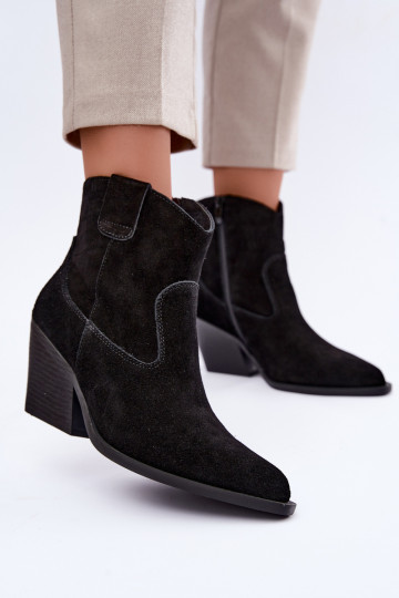 bottes en daim doublées de style cowboy avec talons en couleur noire Tirabelle