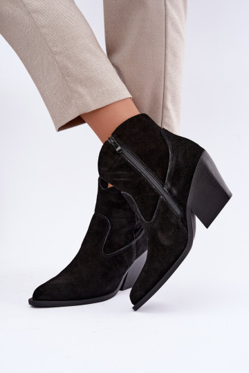 bottes en daim doublées de style cowboy avec talons en couleur noire Tirabelle 2