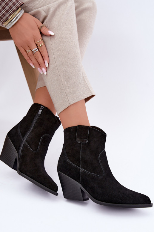 bottes en daim doublées de style cowboy avec talons en couleur noire Tirabelle
