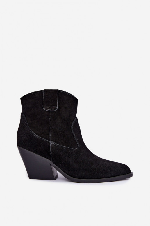 bottes en daim doublées de style cowboy avec talons en couleur noire Tirabelle