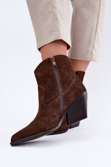 bottes en daim doublées de style cowboy avec talons en couleur marron Tirabelle 2