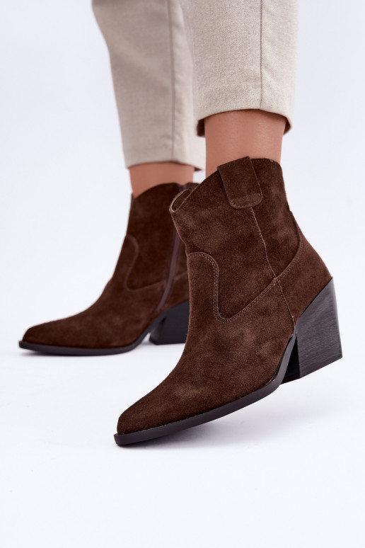 bottes en daim doublées de style cowboy avec talons en couleur marron Tirabelle
