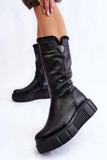 Bottes en cuir pour femmes avec laine Zazoo 70121 noires 2