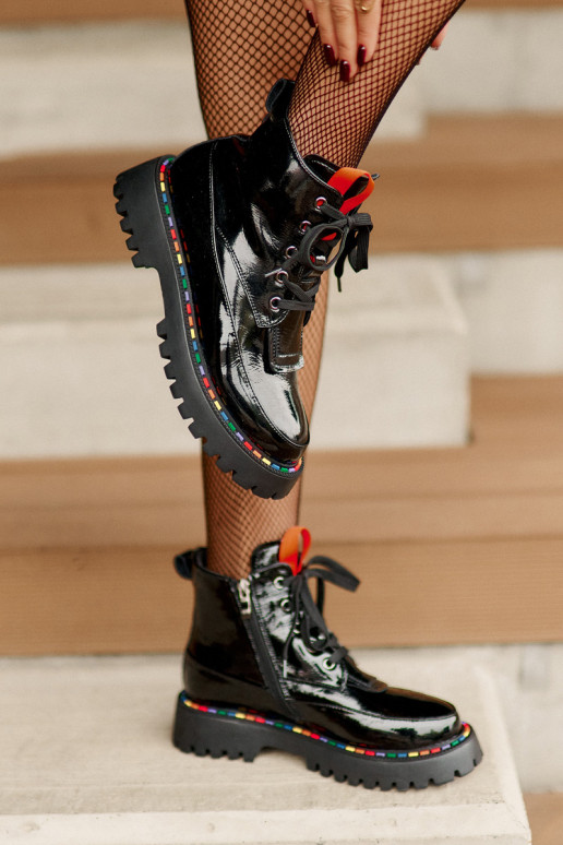 Bottines de travail en cuir avec effet verni noires Anafra