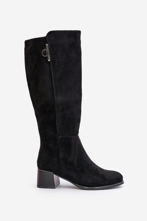 Bottes hautes à talon en daim synthétique noires Izanae