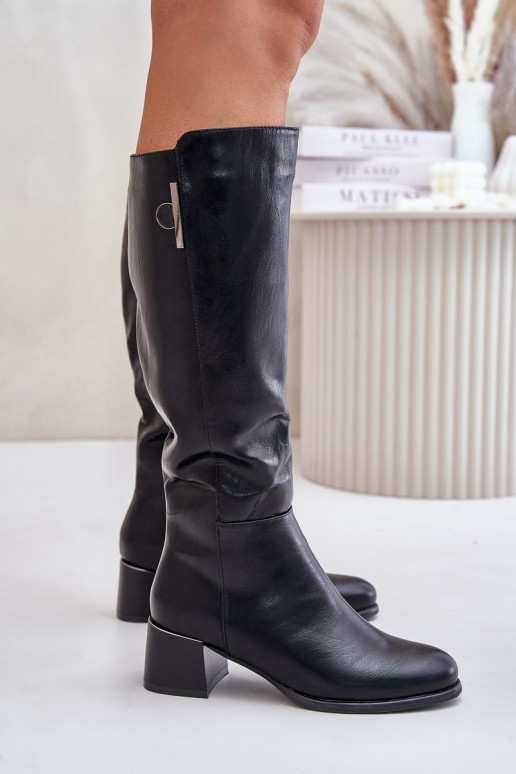 Bottes hautes à talon en cuir synthétique noires Izanae