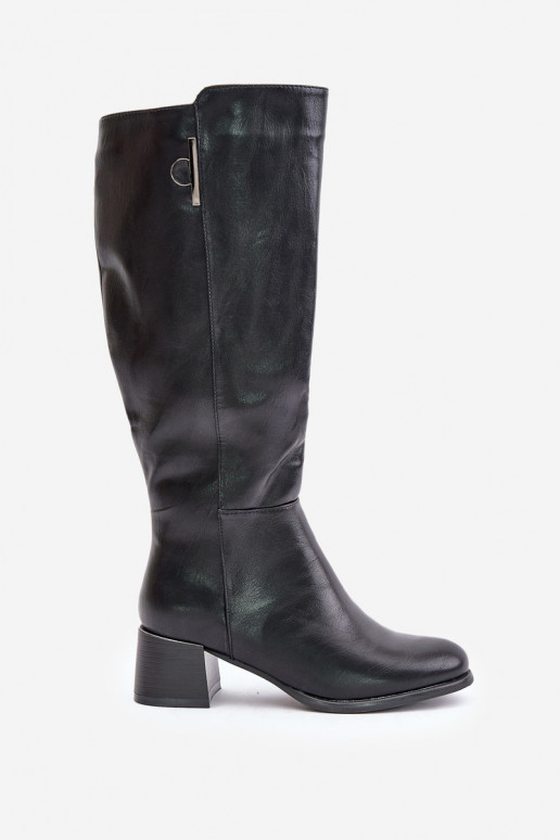 Bottes hautes à talon en cuir synthétique noires Izanae