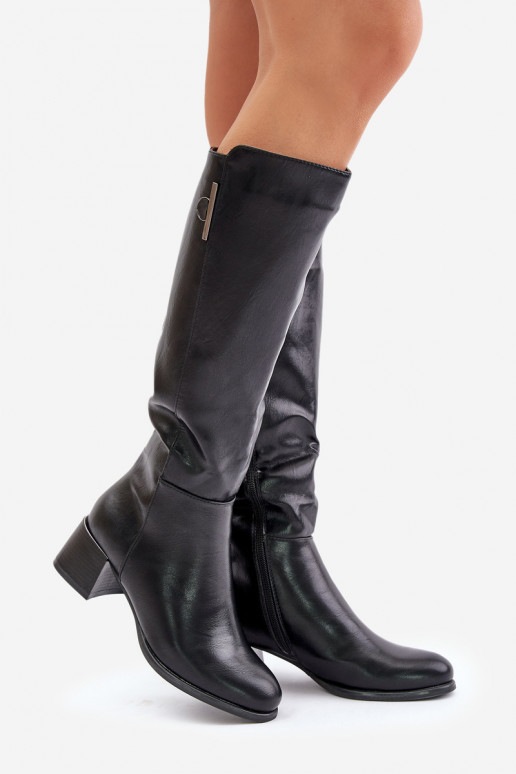 Bottes hautes à talon en cuir synthétique noires Izanae