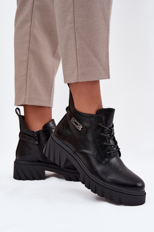 Bottines basses chaudes pour femmes avec talons décorés noires Therisse