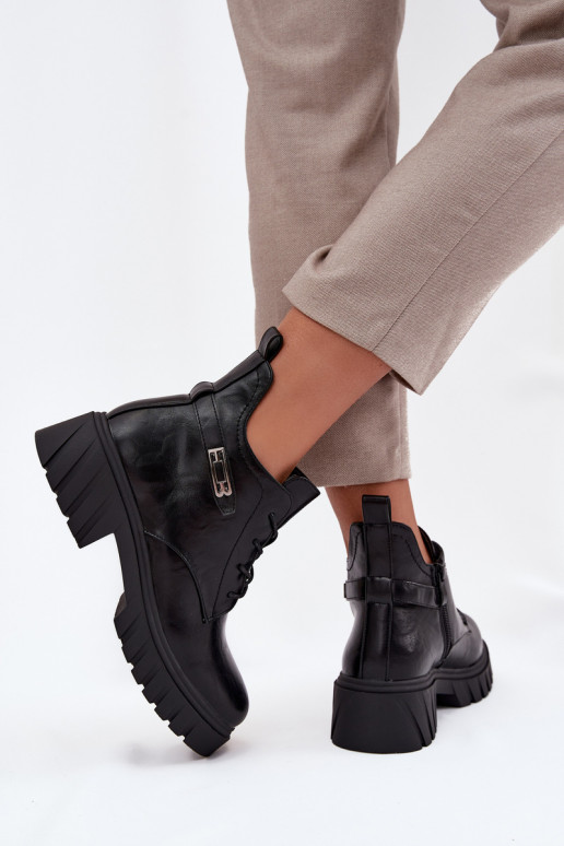 Bottines basses chaudes pour femmes avec talons décorés noires Therisse