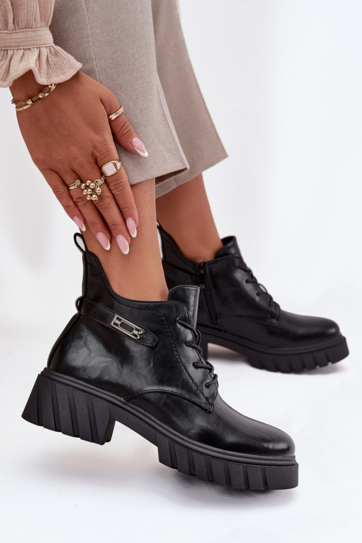 Bottines basses chaudes pour femmes avec talons décorés noires Therisse