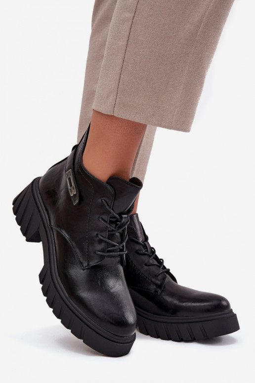 Bottines basses chaudes pour femmes avec talons décorés noires Therisse