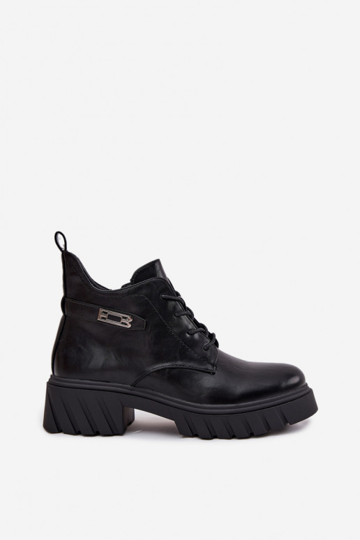 Bottines basses chaudes pour femmes avec talons décorés noires Therisse