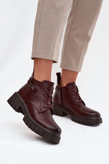 Bottines basses chaudes pour femmes avec talons décorés bordeaux Therisse