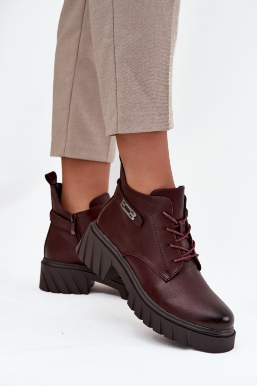 Bottines basses chaudes pour femmes avec talons décorés bordeaux Therisse