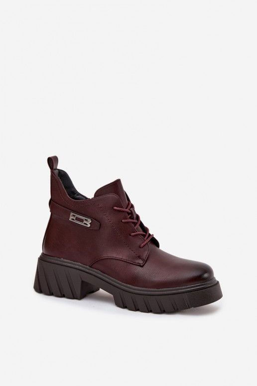 Bottines basses chaudes pour femmes avec talons décorés bordeaux Therisse