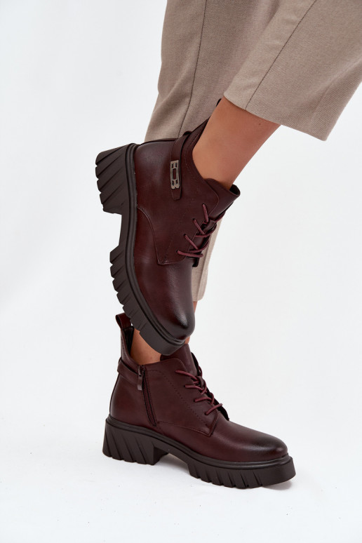 Bottines basses chaudes pour femmes avec talons décorés bordeaux Therisse