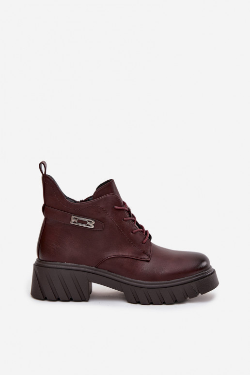 Bottines basses chaudes pour femmes avec talons décorés bordeaux Therisse