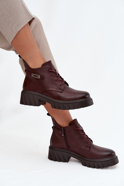 Bottines basses chaudes pour femmes avec talons décorés bordeaux Therisse